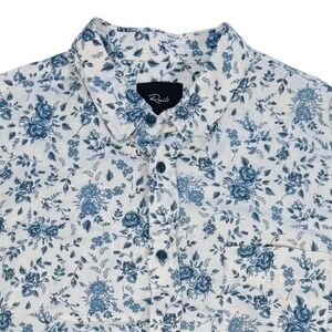 RAILS Men's XL Short Sleeve Button Down Shirt Floral Linen Rayon Blend DESIGNER